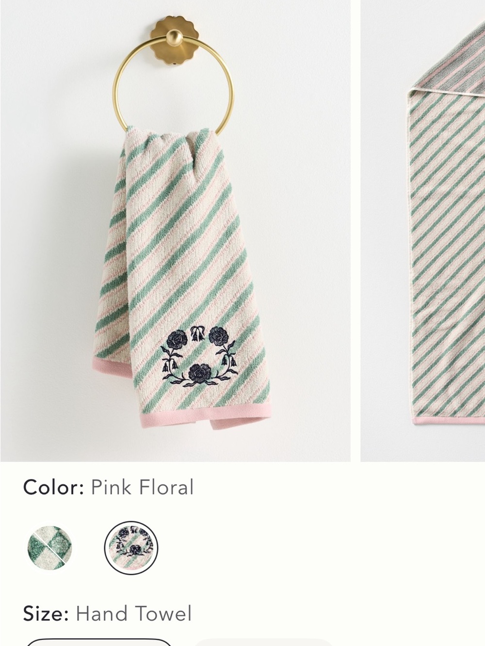 Anthropologie Pink Floral Striped Hand Towel